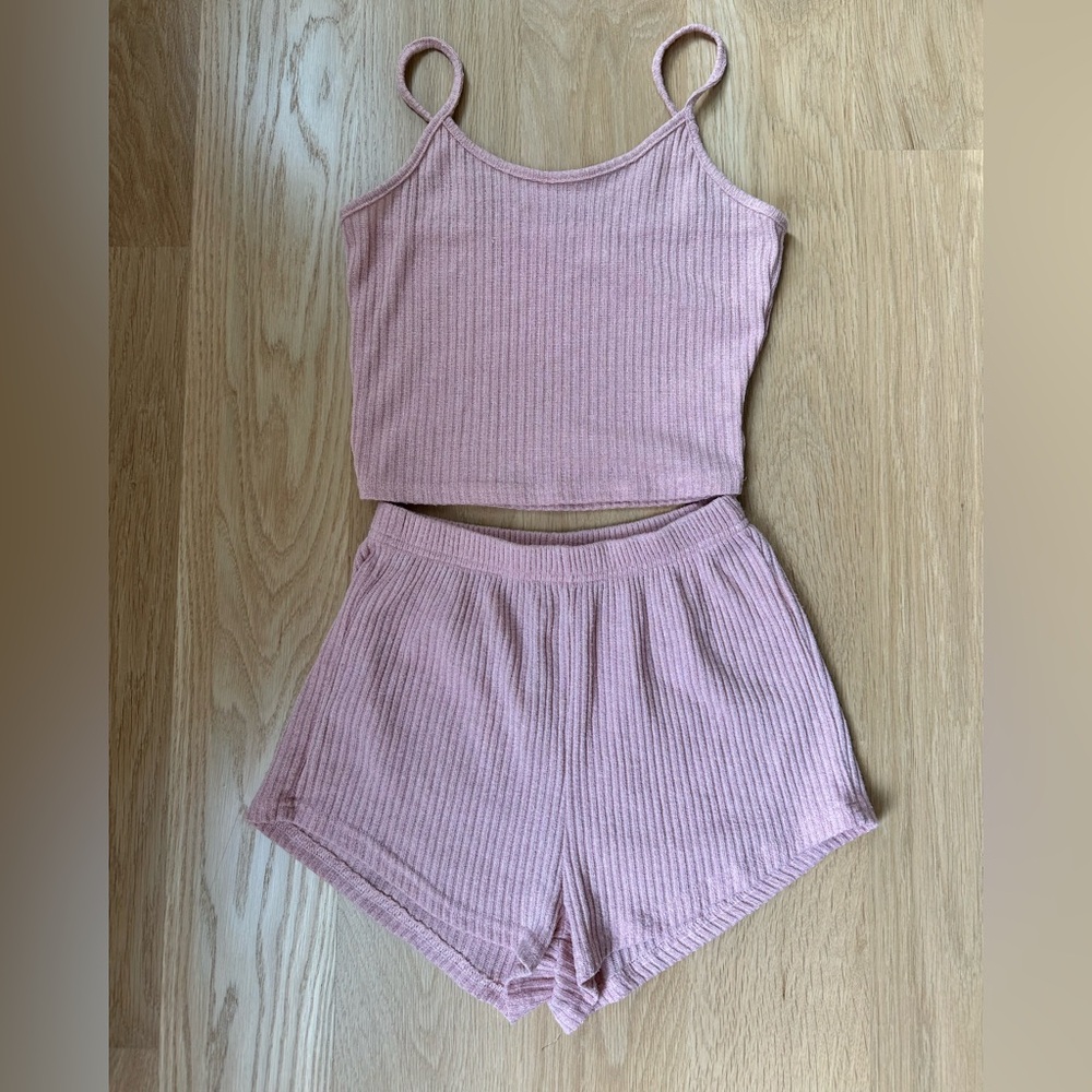 Women's Pink Ribbed Loungewear Set